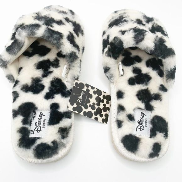 Disney Womens White Mickey Mouse Faux Fur Flat Slip On Slide Sandals - Picture 6 of 11